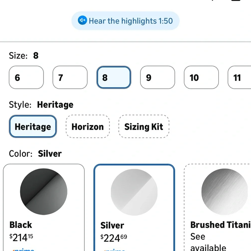 Oura Silver smart Ring, heritage, generation 3 size 8